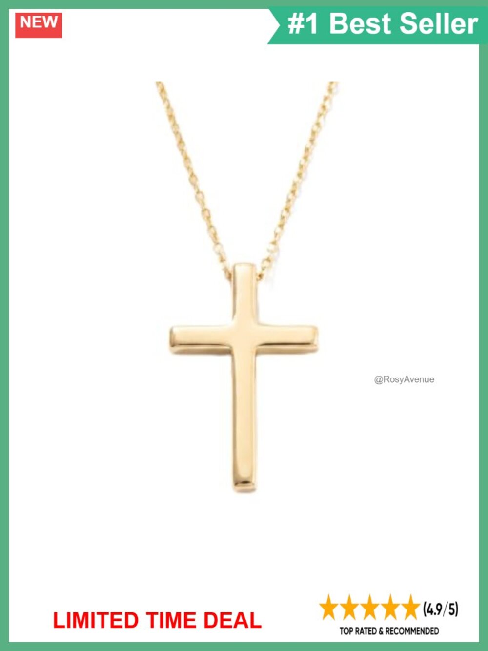 10K Solid Gold Dainty Cross Pendant Necklace 18" Cable Chain
